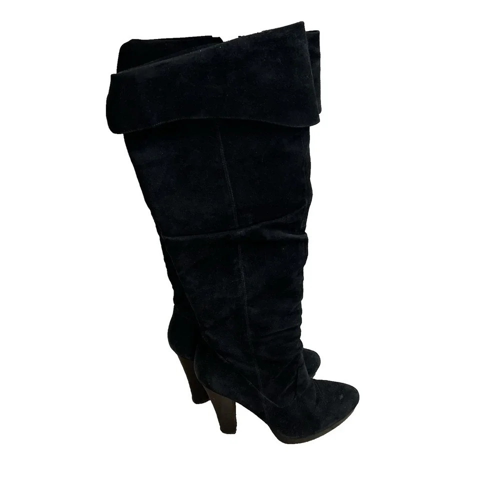 JESSICA SIMPSON Tulip Cuffed Over the Knee High Boots Black Suede Size 7.5B